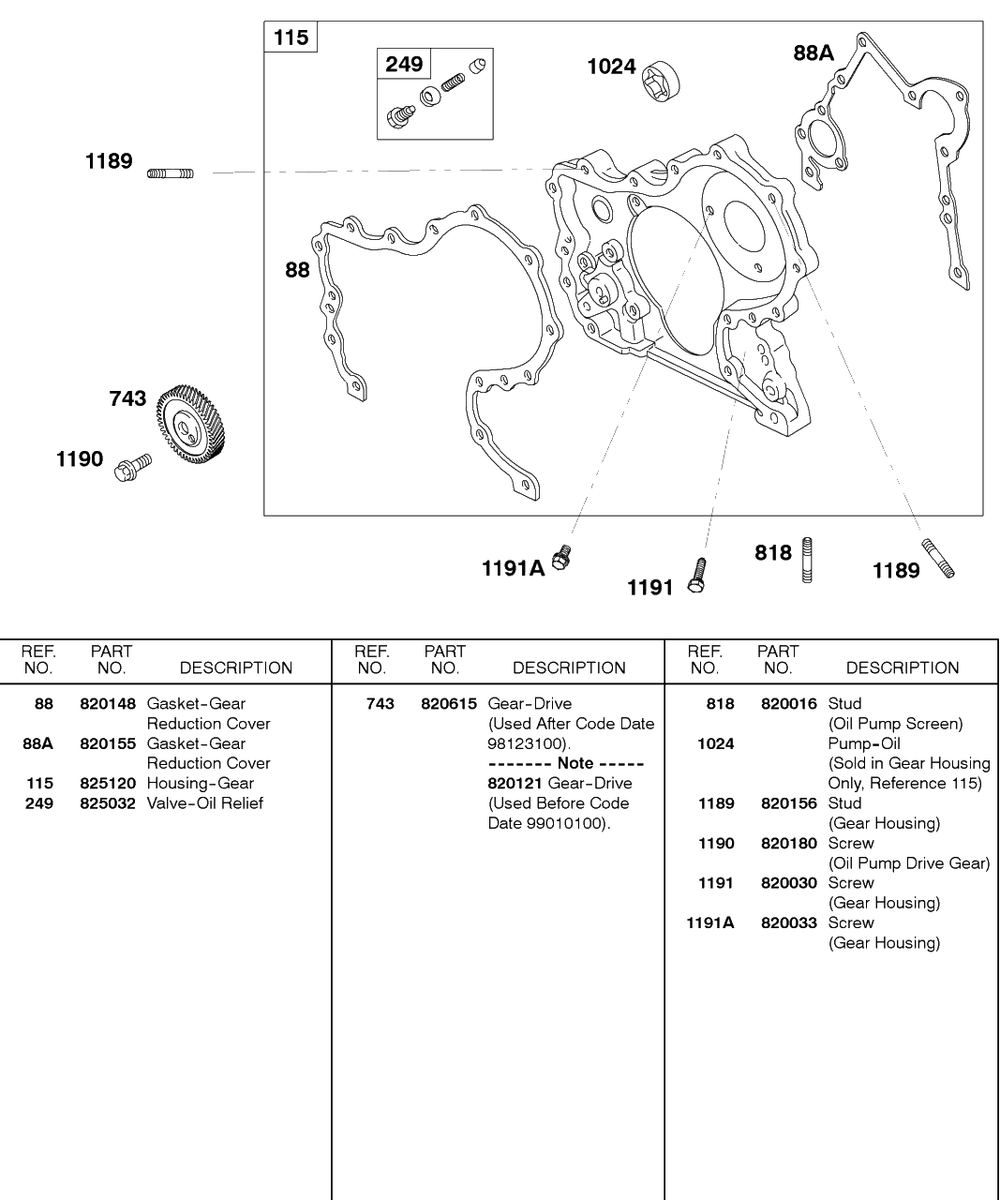 Gear Housing Diagram and Parts List for 437447-0105-XX  Briggs and Stratton Engine